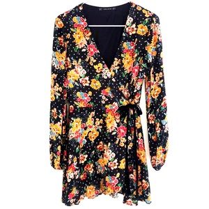 Zara Floral Polka Dot Wrap Dress with Built in Shorts